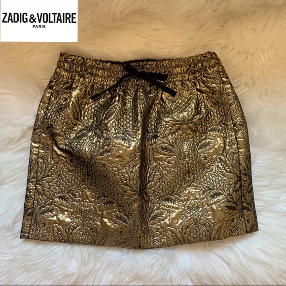 Zadig & Voltaire Dresses & Skirts - ZADIG & VOLTAIRE Gold Brocade Mini Skirt